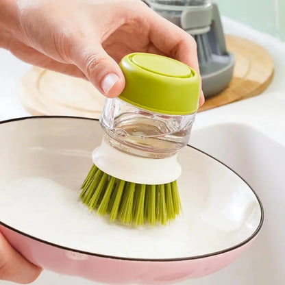 Brosse avec réservoir liquide vaisselle et support