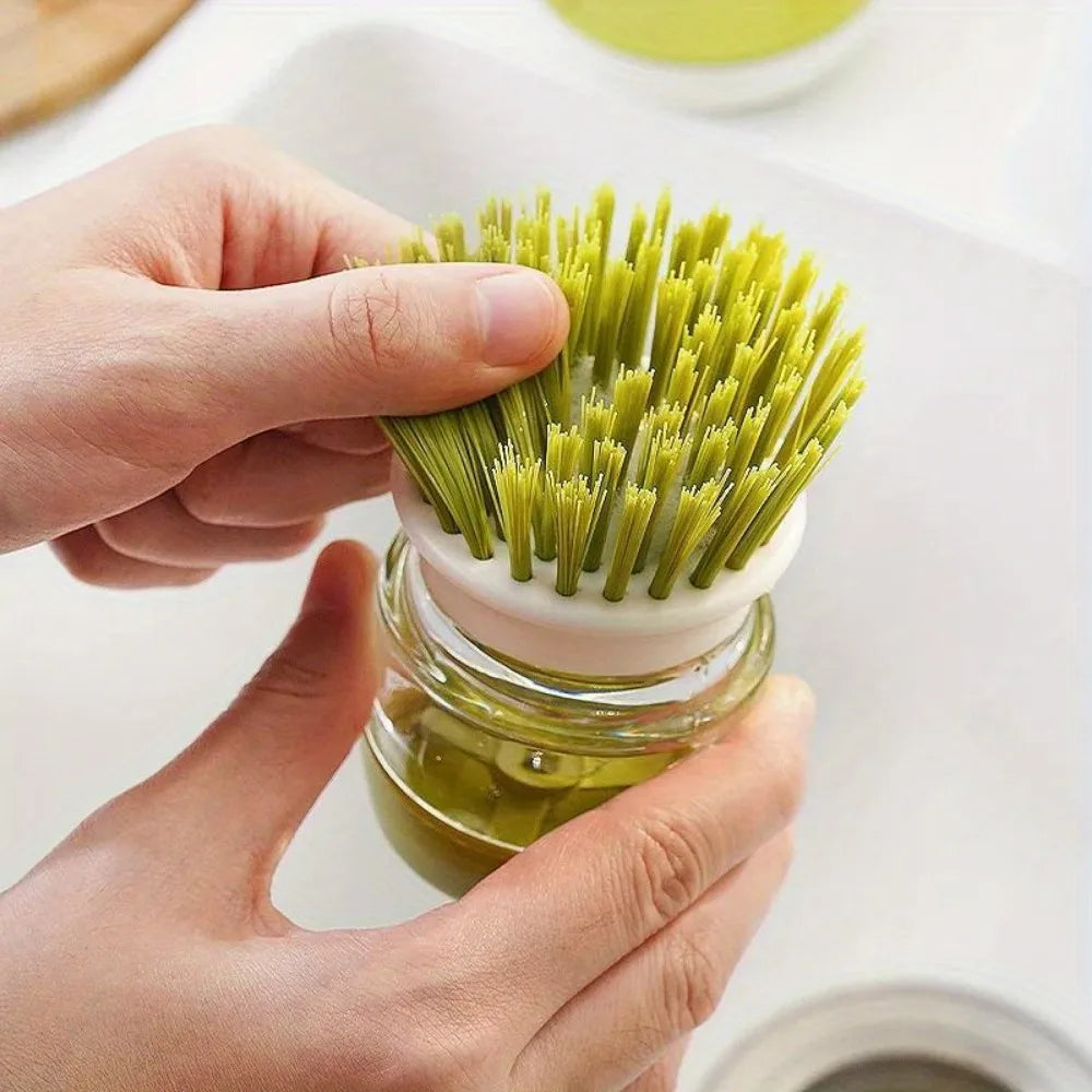 Brosse avec réservoir liquide vaisselle et support